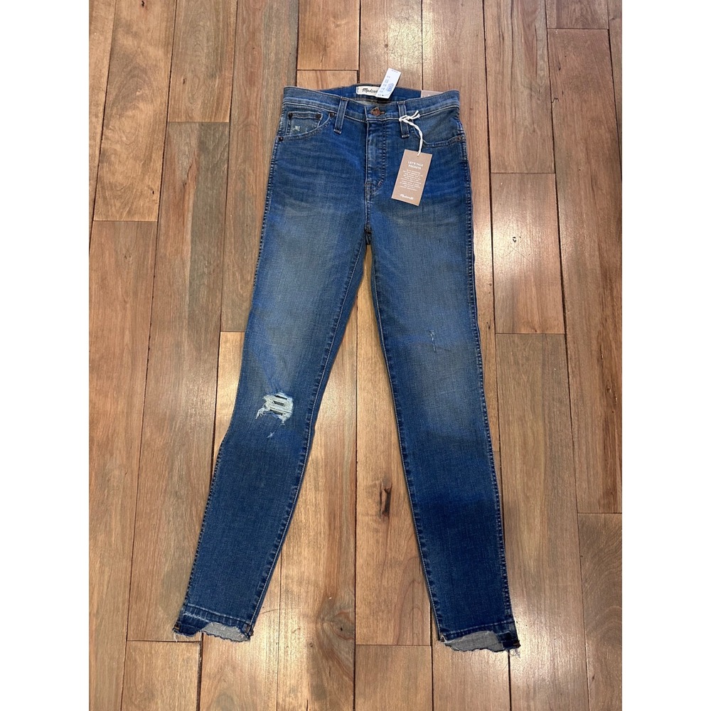 Madewell 10 High-Rise Skinny Jeans Step Hem Distressed Blue AWA J9400 Size 25